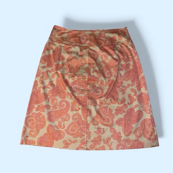 Evan Picone Coral and Yellow Paisley Print A-Line Skirt - Picture 2 of 6
